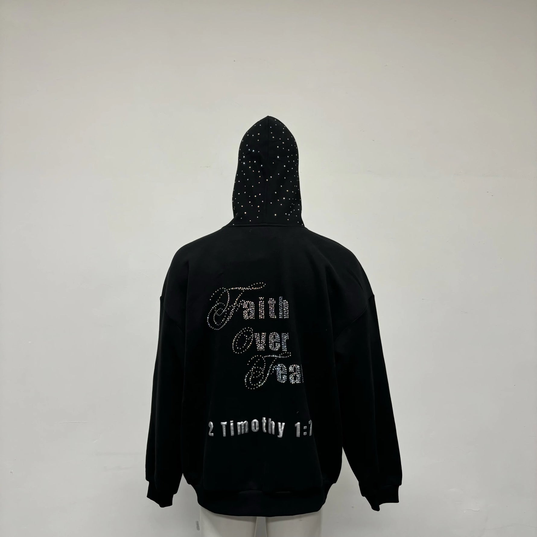 zip up rhinestone embellished hoodie