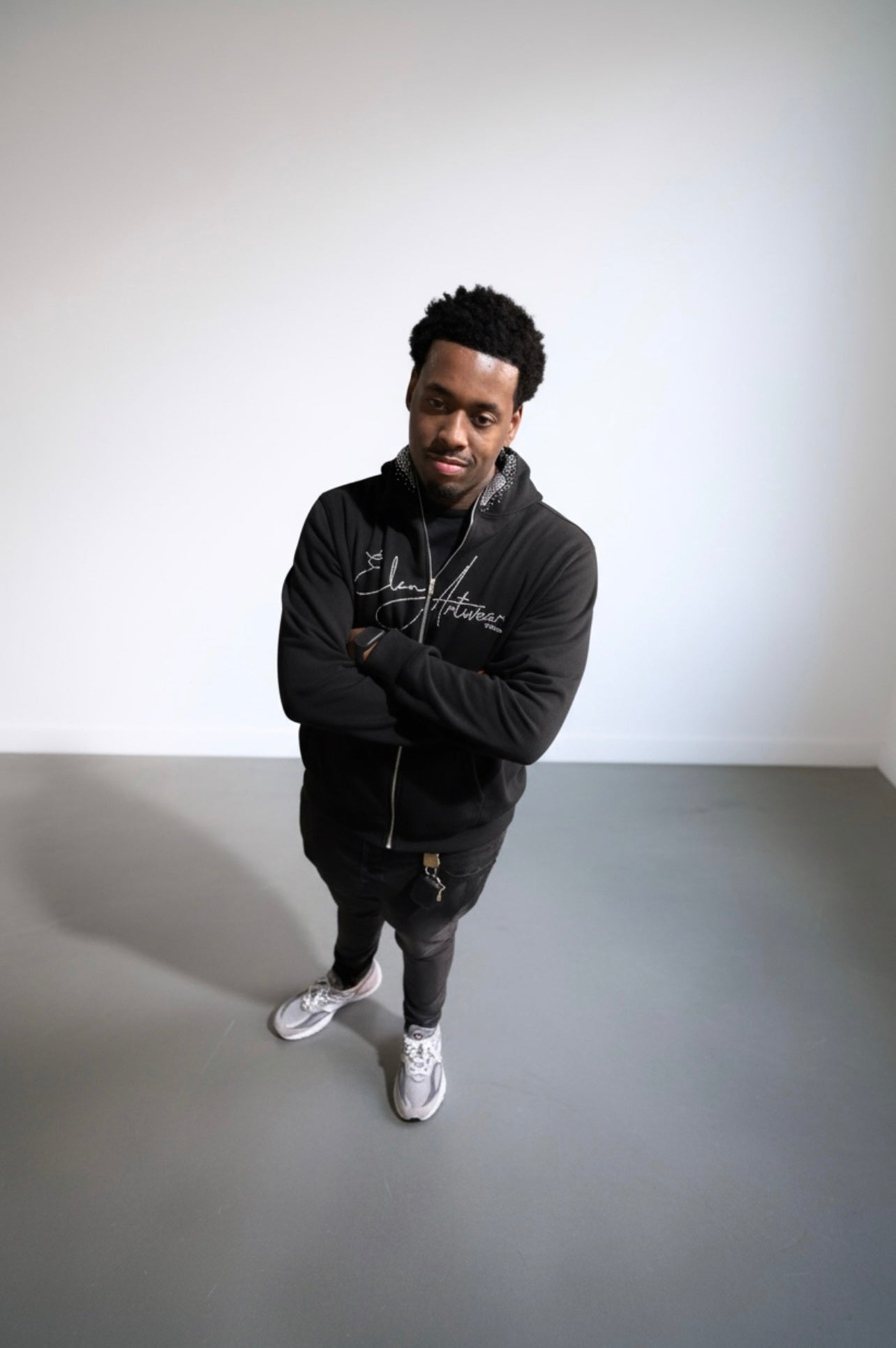 zip up rhinestone embellished logo hoodie