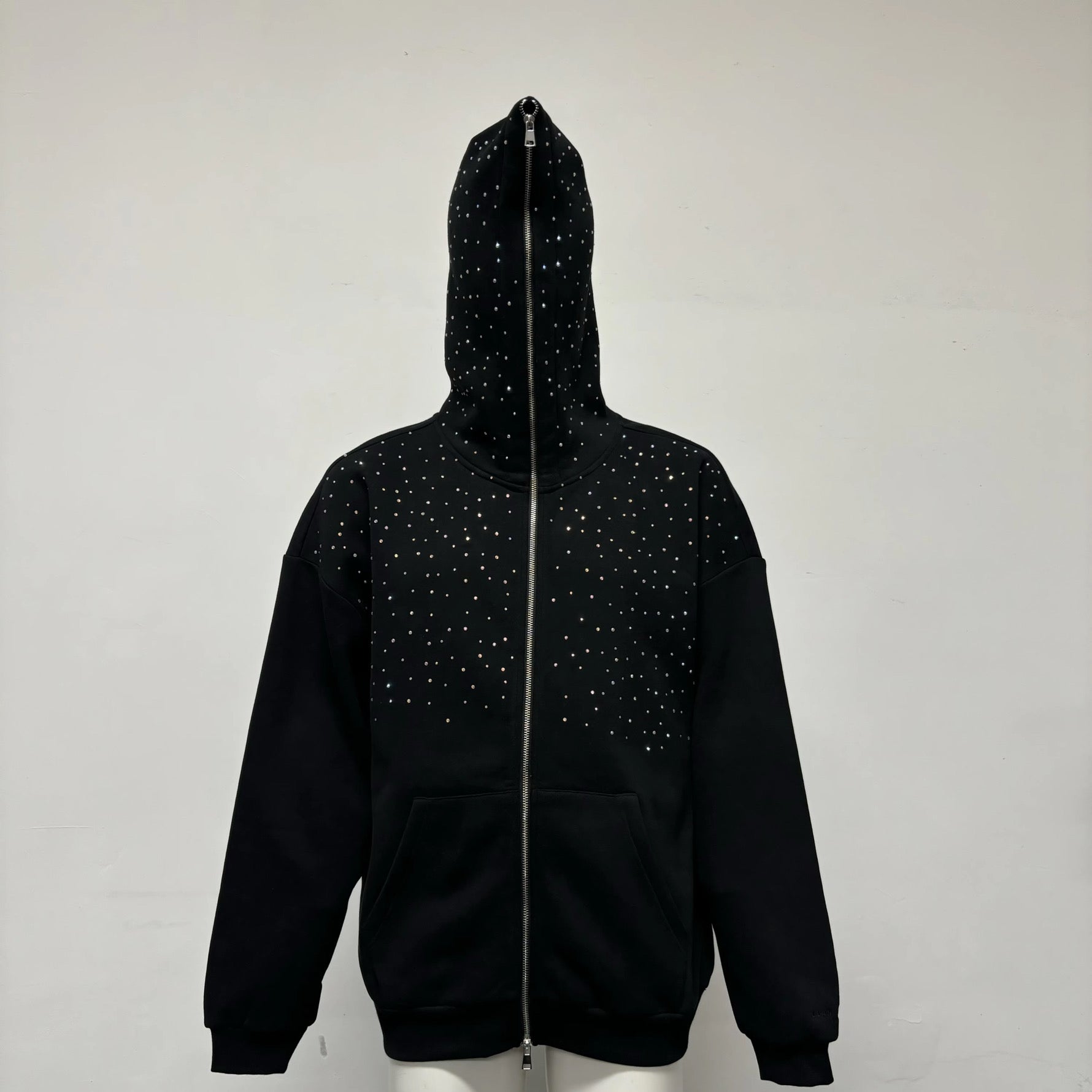 zip up rhinestone embellished hoodie